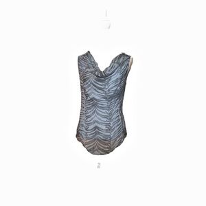 Silk sleeveless blue and gray zebra print blouse size large